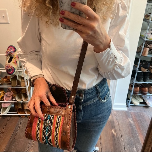 Tooled Genuine Leather Boho Southwestern western Aztec crossbody Peru Peruvian - Picture 5 of 9